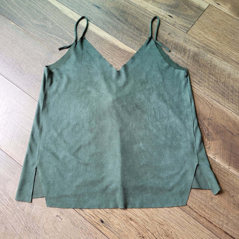 Golden Days Paris Olive Green Faux Suede V-Neck Camisole Top Medium
